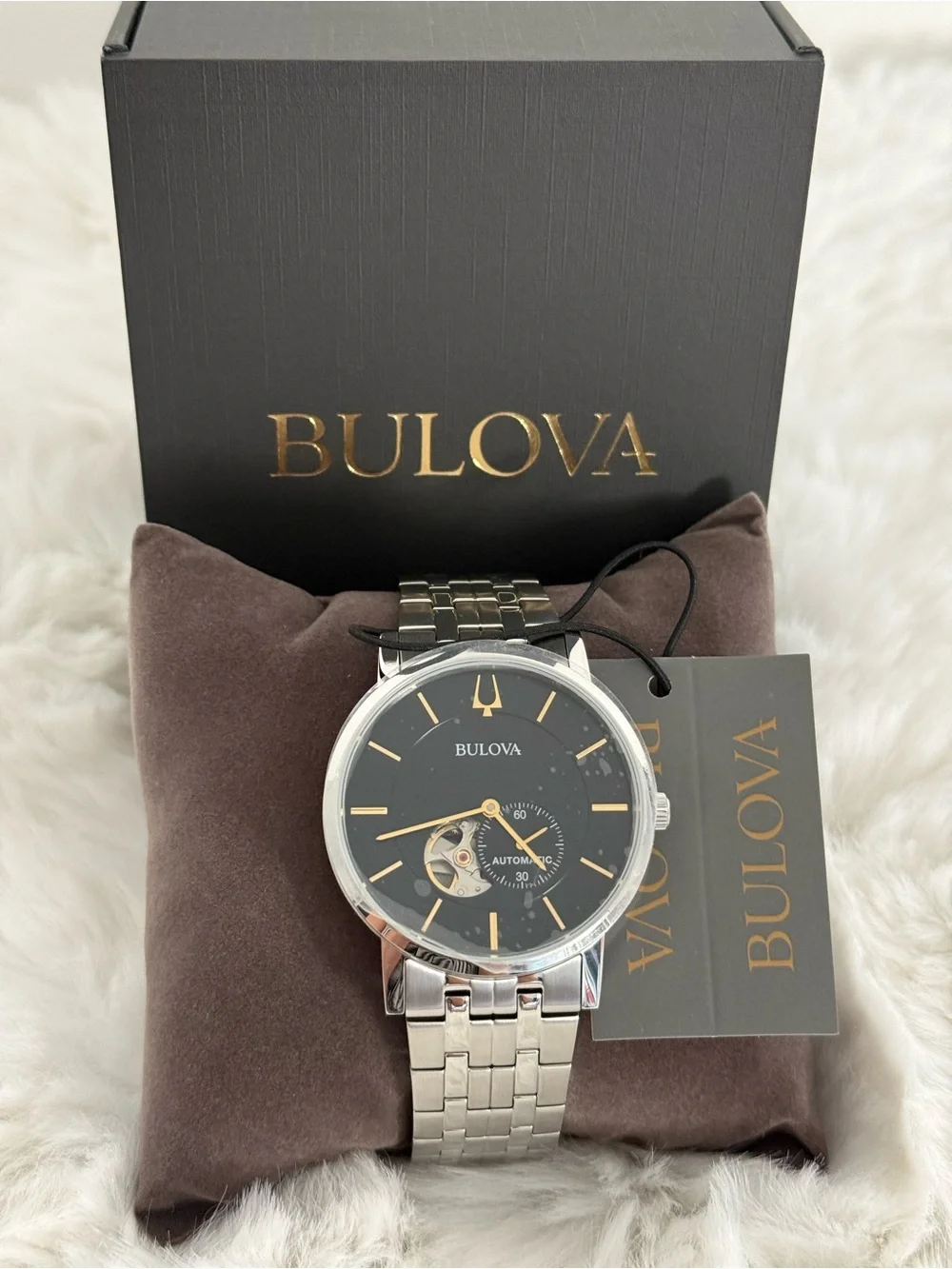 Bulova American Clipper Automatic Men’s Watch 96A305 Black Dial NWT Box